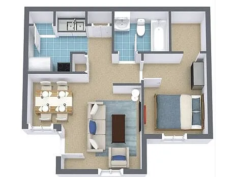 Floor plan 1 Bed, 1 Bath (80% Income Restricted)