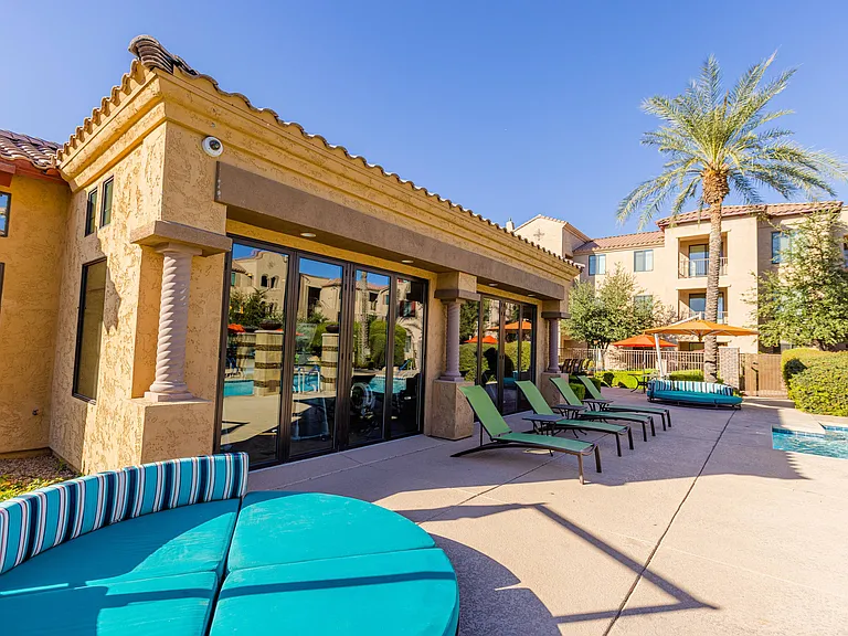 Front Pool with a view of Liv Fit