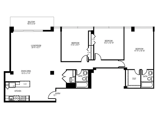 Floor plan 3 Bedroom, 2 Bath 1570 SF 32C