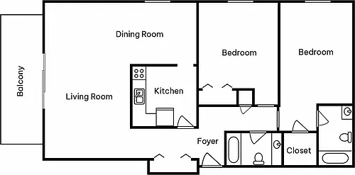 Floor plan 2 Bed 2 Bath End A