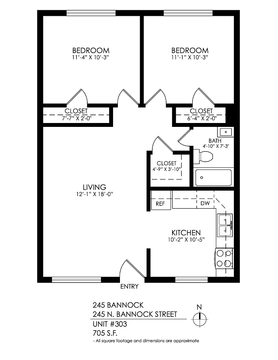 Floor plan 245 Bannock 2 Bed 1 Bath