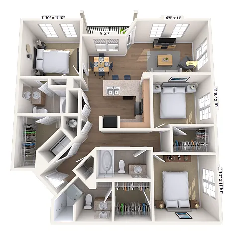Floor plan Traditional 3x3 1307-1459 SF