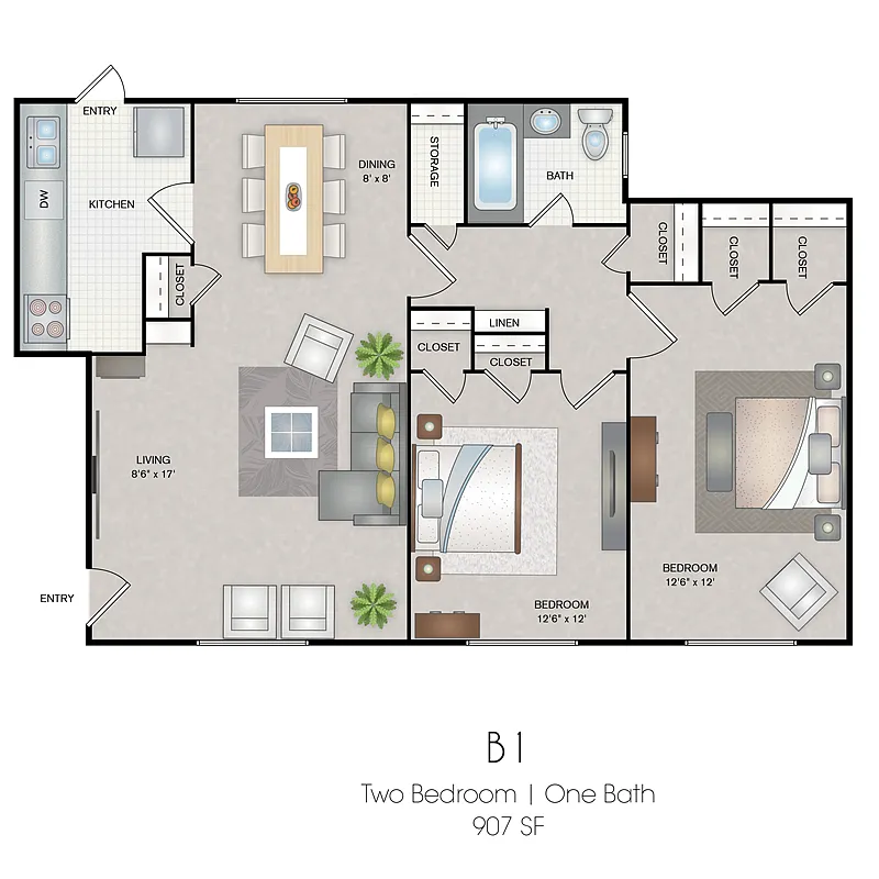 Floor plan 2 Bedroom 1 Bathroom