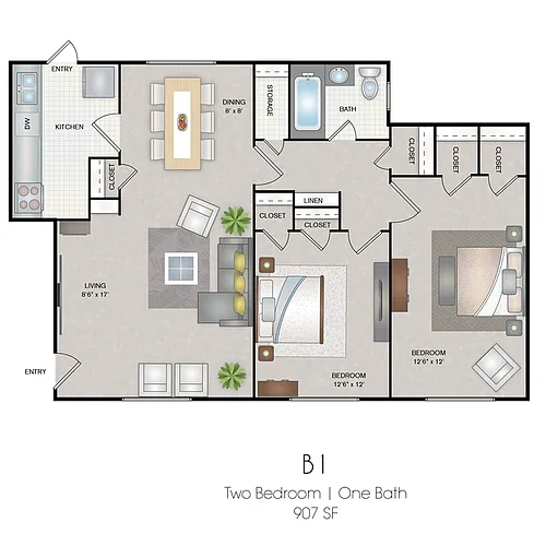 Floor plan 2 Bedroom 1 Bathroom