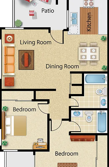 2 Bedroom Layouts (Income Restriced) Floorplan Diagram