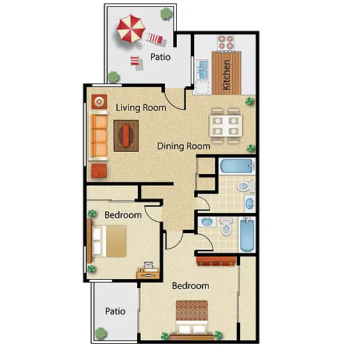 Floor plan 2 Bedroom Layouts (Income Restriced)