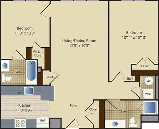 Two Bedroom Two Bath (1001 SF) Two Bedroom Two Bath (1001 SF)