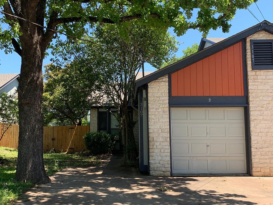 Driveway with two off-street parking spots along with photo of single, full size garage
