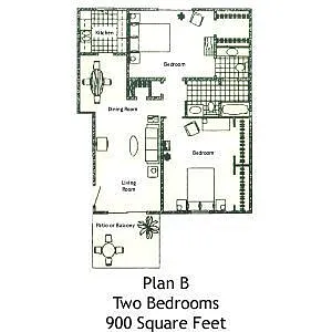 Floor plan 2 Bed 1.5 Bath (B)
