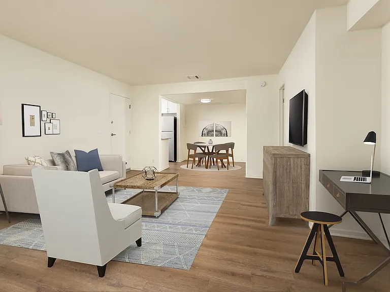Renovated I living room with hard surface flooring