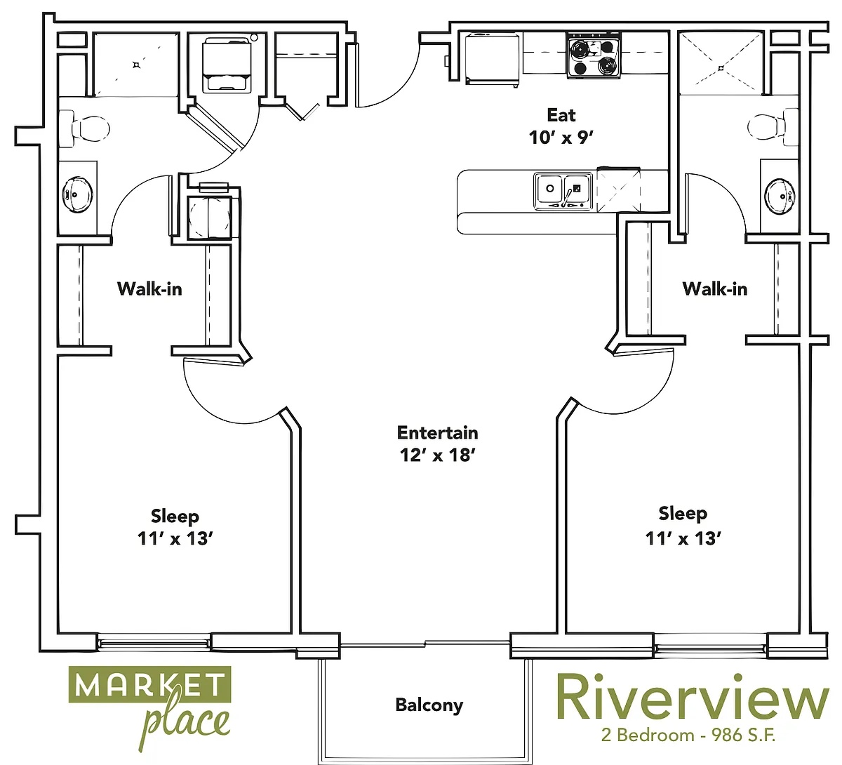 Floor plan 2 Bed 2 Bath