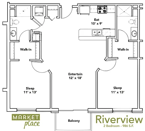 Floor plan 2 Bed 2 Bath