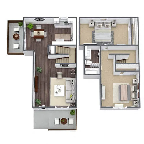 Floor plan B1: 2 Bed 1 Bath Townhome