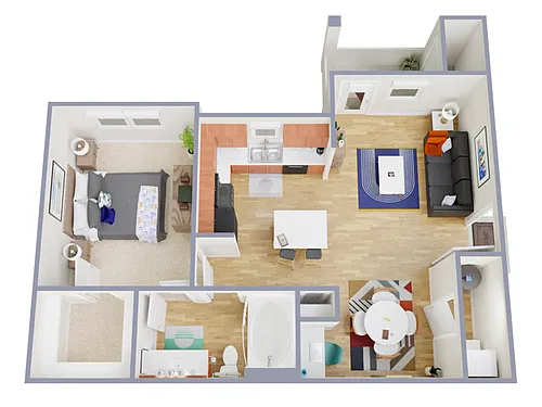 Floor plan 1 Bed, 1 Bath D (140% Income Restricted)