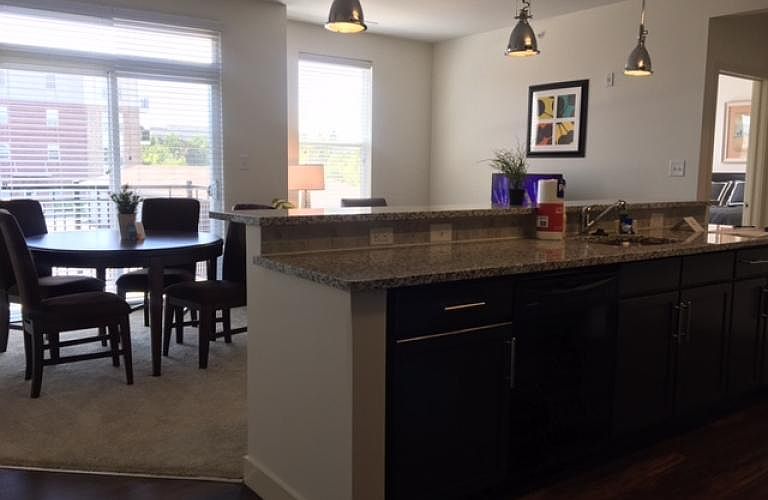 Kitchen Island and Living Room