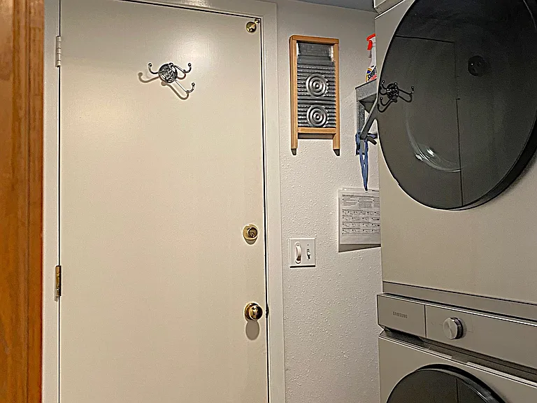 Private Laundry Room w/galvanized shelf holding detergent, stain remover spray, & dryer sheets for Guest usage-PLEASE make sure you wash & dry a load of Towels the night prior to your departure, to only leave a small load drying at your departure