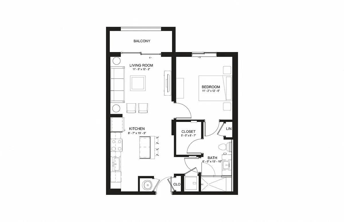 Floor plan 1 Bed/1 Bath-A2