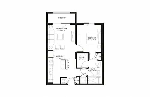 Floor plan 1 Bed/1 Bath-A2