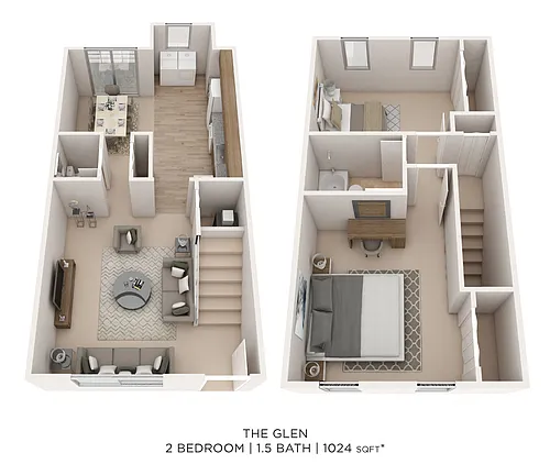 Floor plan Two Bedroom 1.5 Bath - 1,024 sqft