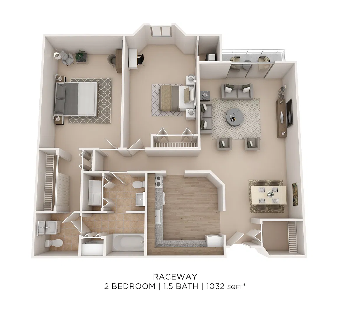 Floor plan Two Bedroom 1.5 Bath- 1032 sqft