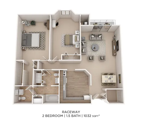 Floor plan Two Bedroom 1.5 Bath- 1032 sqft