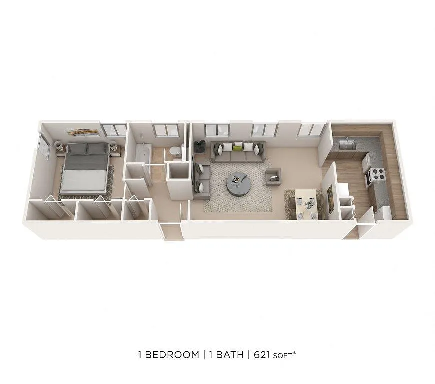 Floor plan One Bedroom- 621 sqft