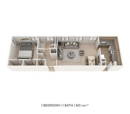 Floor plan One Bedroom- 621 sqft