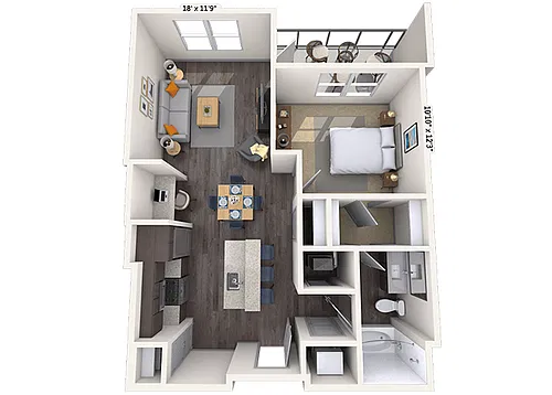 Floor plan Traditional 1x1 716 SF