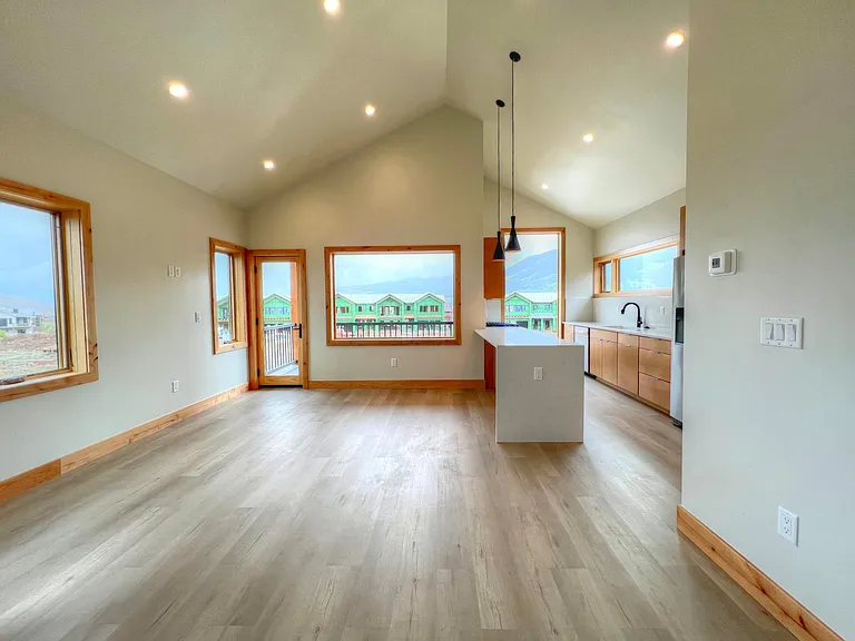 Open living space and kitchen on the second floor
