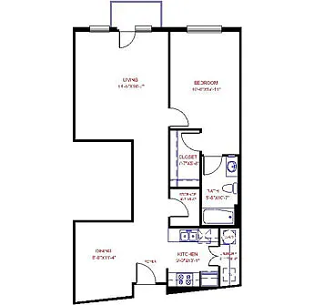 Floor plan Traditional 1x1 960 SF