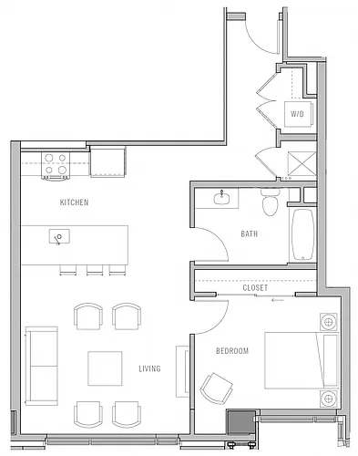Floor plan 1 Bed-1 Bath-B2