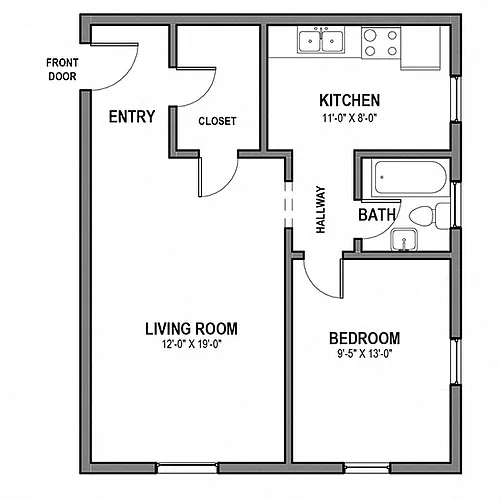 Floor plan 1 BR 1 Bath