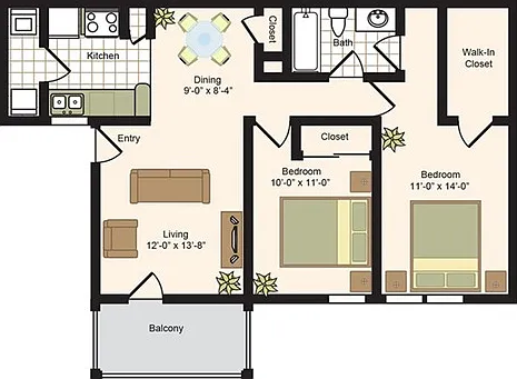 B2 | 2x2 | 875 sq ft B2 | 2x2 | 875 sq ft