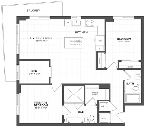 Floor plan 2 Bed/2 Bath Den-B4