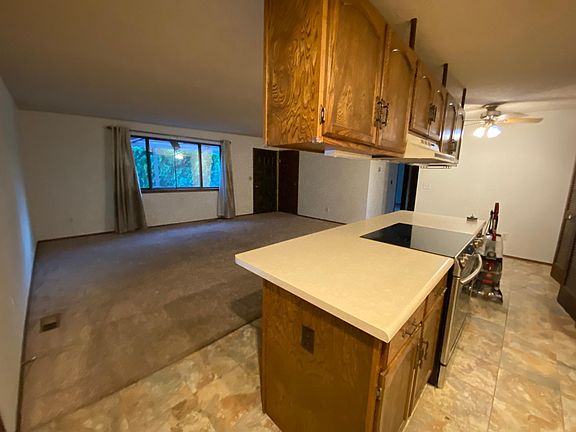 Open living room & coat closet with kitchen bar.