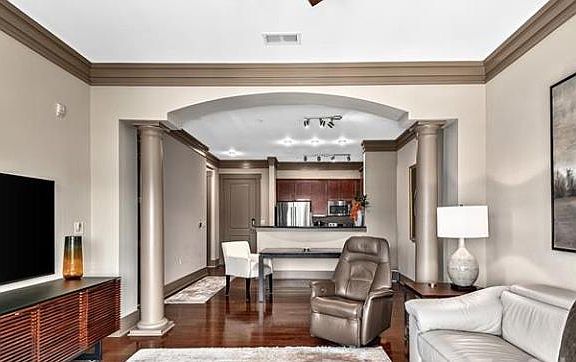 View from living room into kitchen