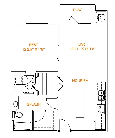 Floor plan 1x1 769 sf Classic (A5)