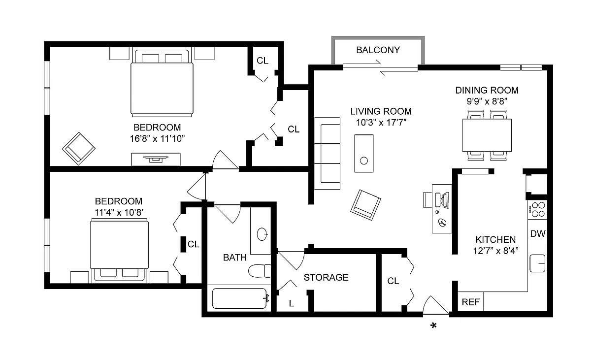 Floor plan 2BD x 1BA Premier