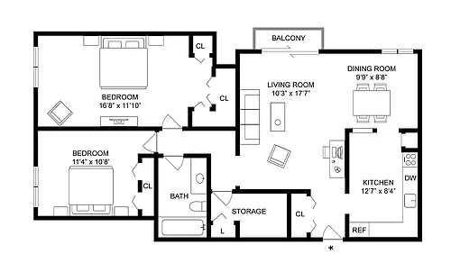 Floor plan 2BD x 1BA