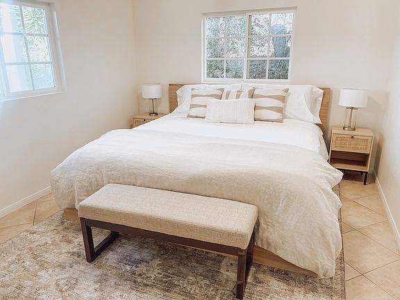 Available fully furnished -- extremely comfortable beds. King bed & large closet in master bedroom.