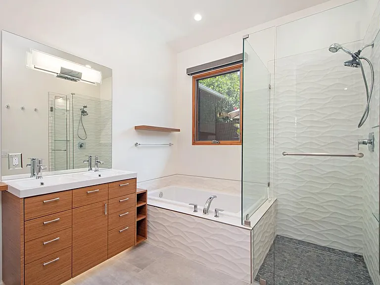 Hall Bath with deep soaker bathtub