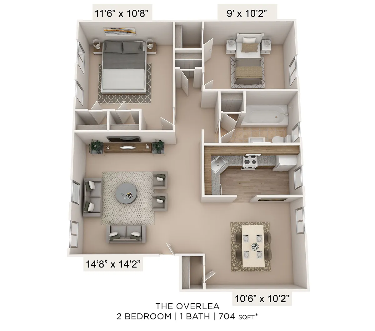 Floor plan Two Bedroom - Large