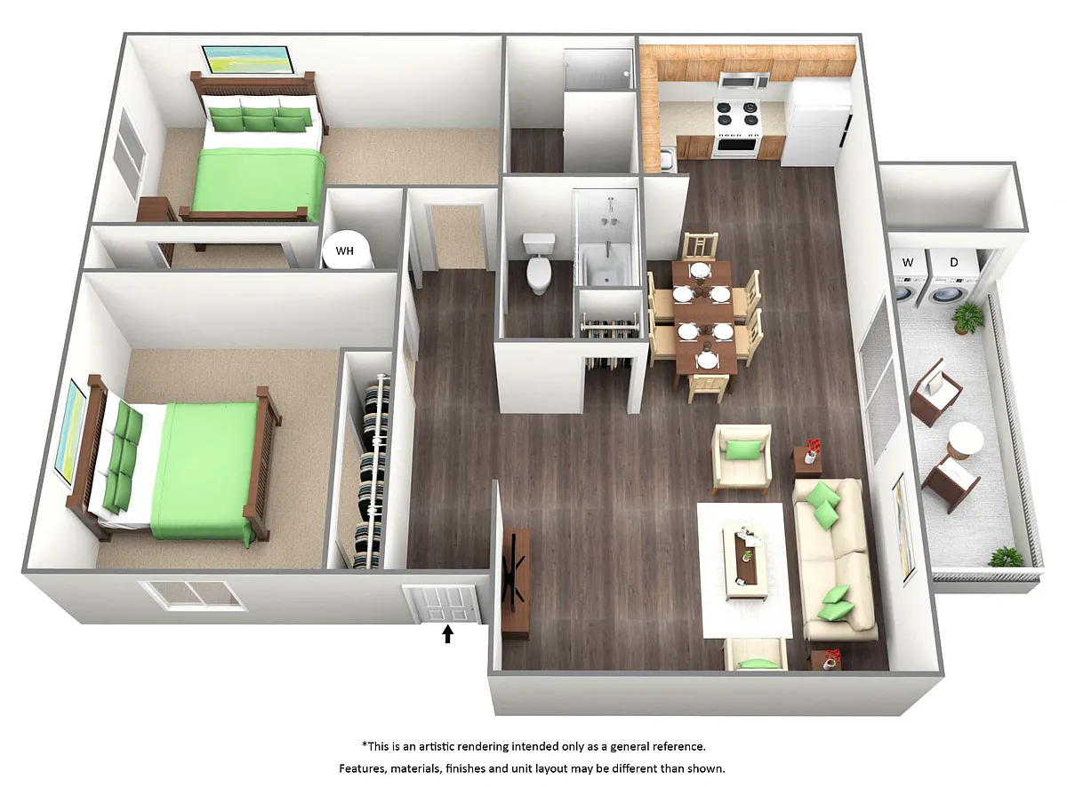 Floor plan Two Bed Two Bath - B2