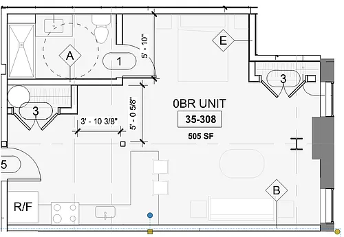 Floor plan Studio, 1 Bathroom