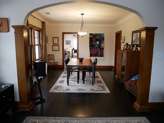 Dining room view from living room through to kitchen.