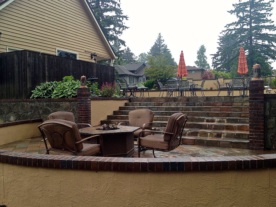 View of lower courtyard with fire pit 