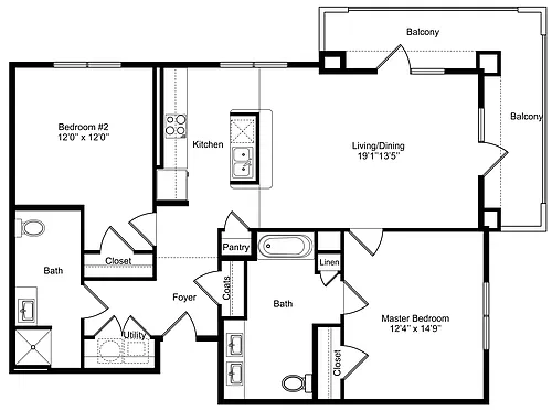 Floor plan Two Bedrooms/Two Baths- HC