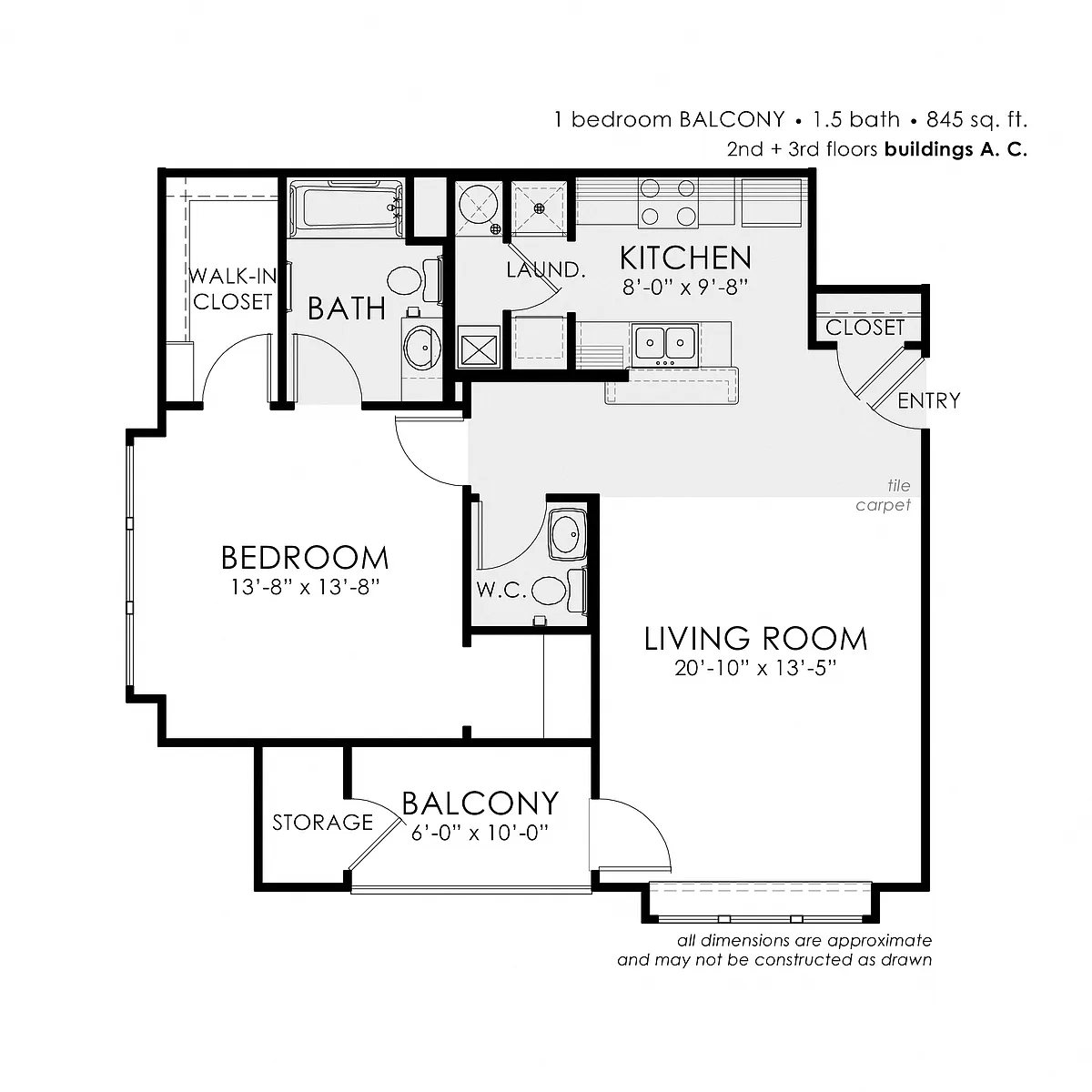 Floor plan 1 Bedroom Balcony End