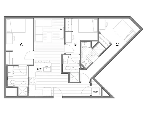 Floor plan 3x3B Terrace Per Bed Pricing