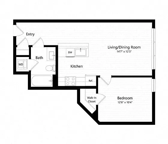 Floor plan 1 Bed - 1 Bath | a01 - The Judd